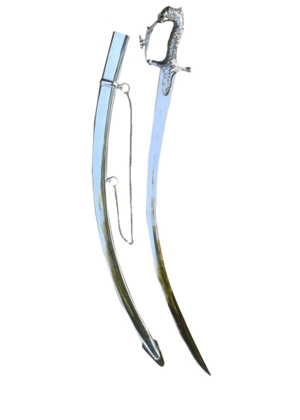 CURVED INDIAN LION HEAD SILVER KIRPAN